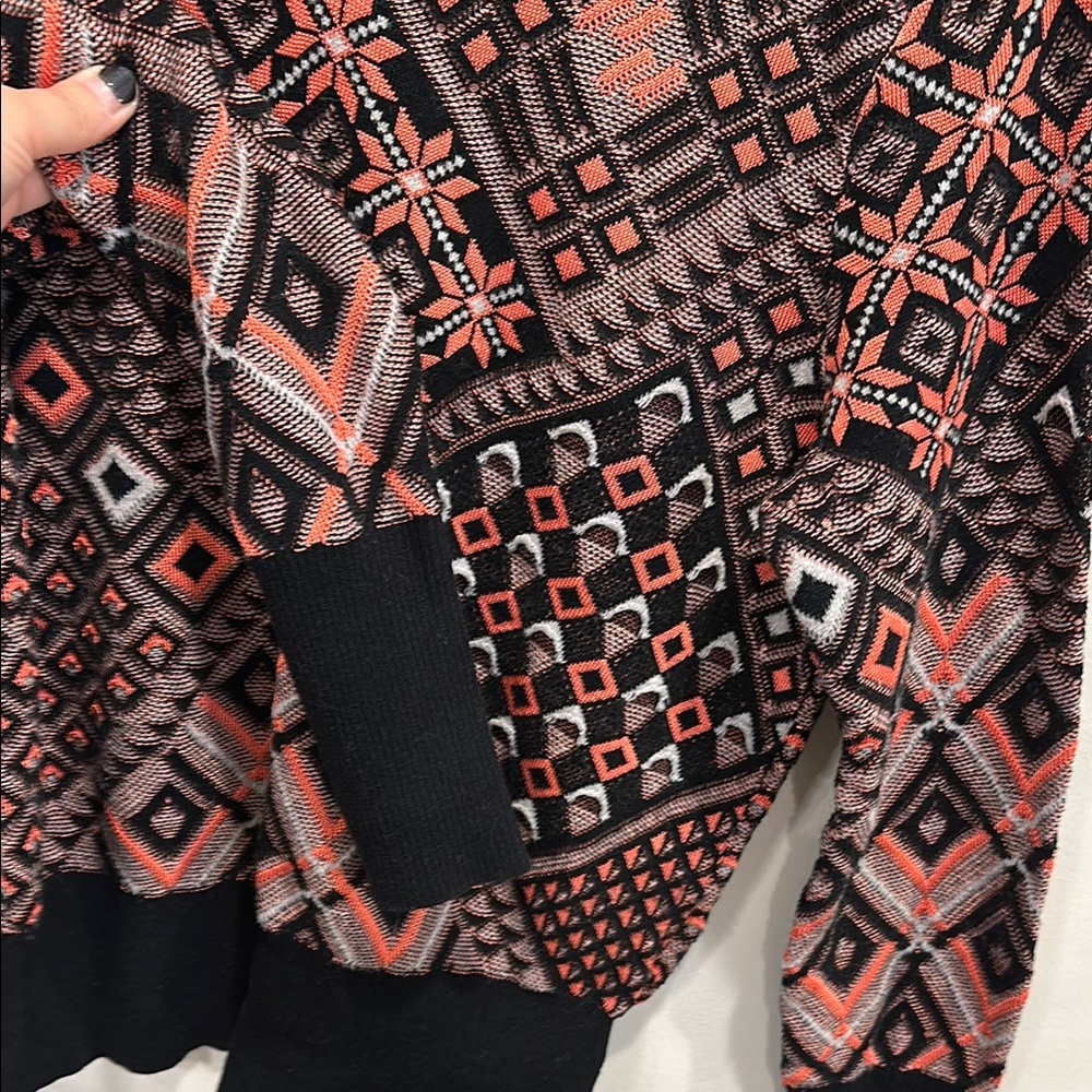 Anthropologie Charlie & Robin Geometric Crew Neck Sweater Black Red Large - Picture 8 of 13
